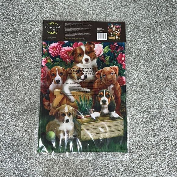 New BRIARWOOD LANE "In the Garden" (Puppies) happy puppy dog lover garden flag - Picture 3 of 3